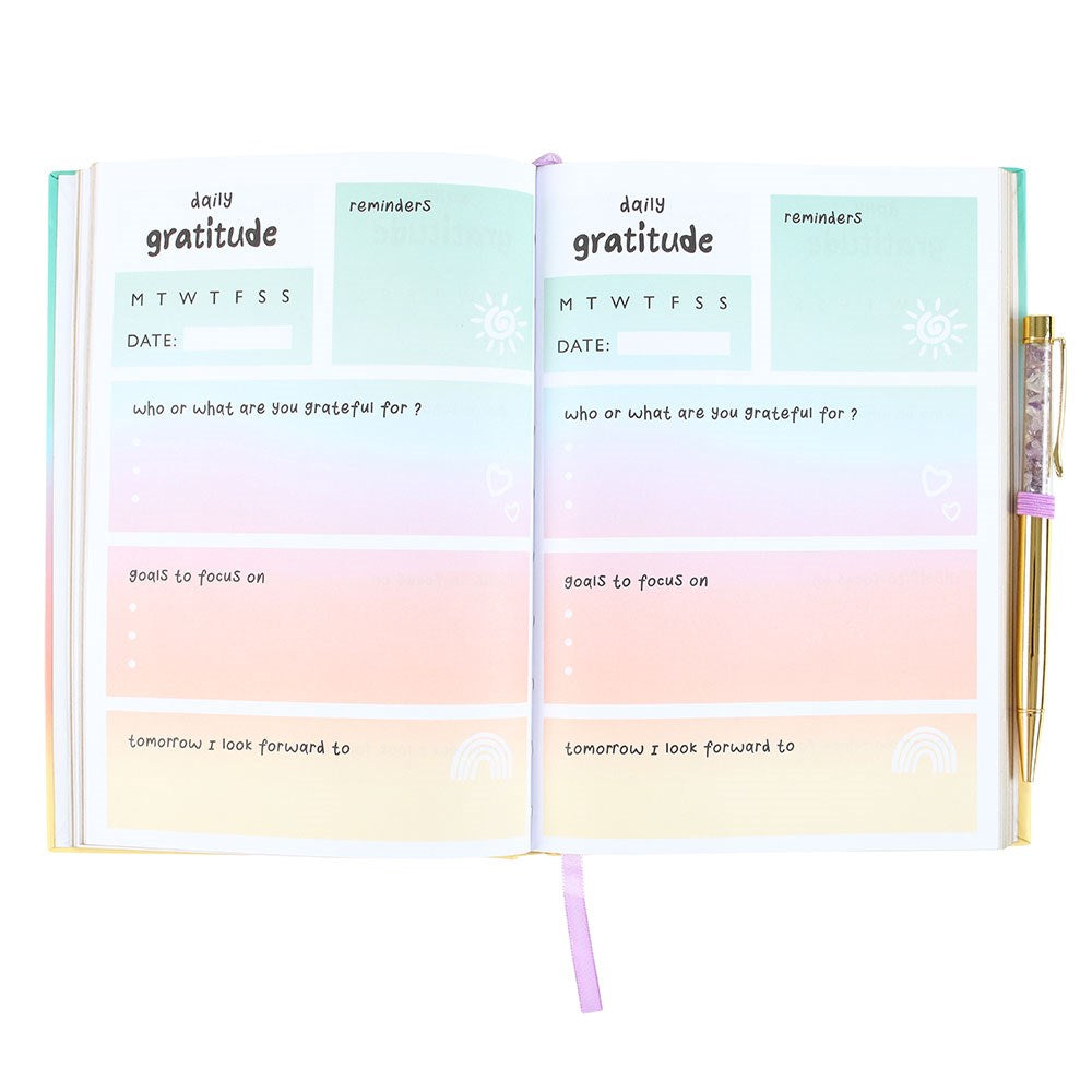 Multicoloured Gratitude Journal with Amethyst Chip Pen