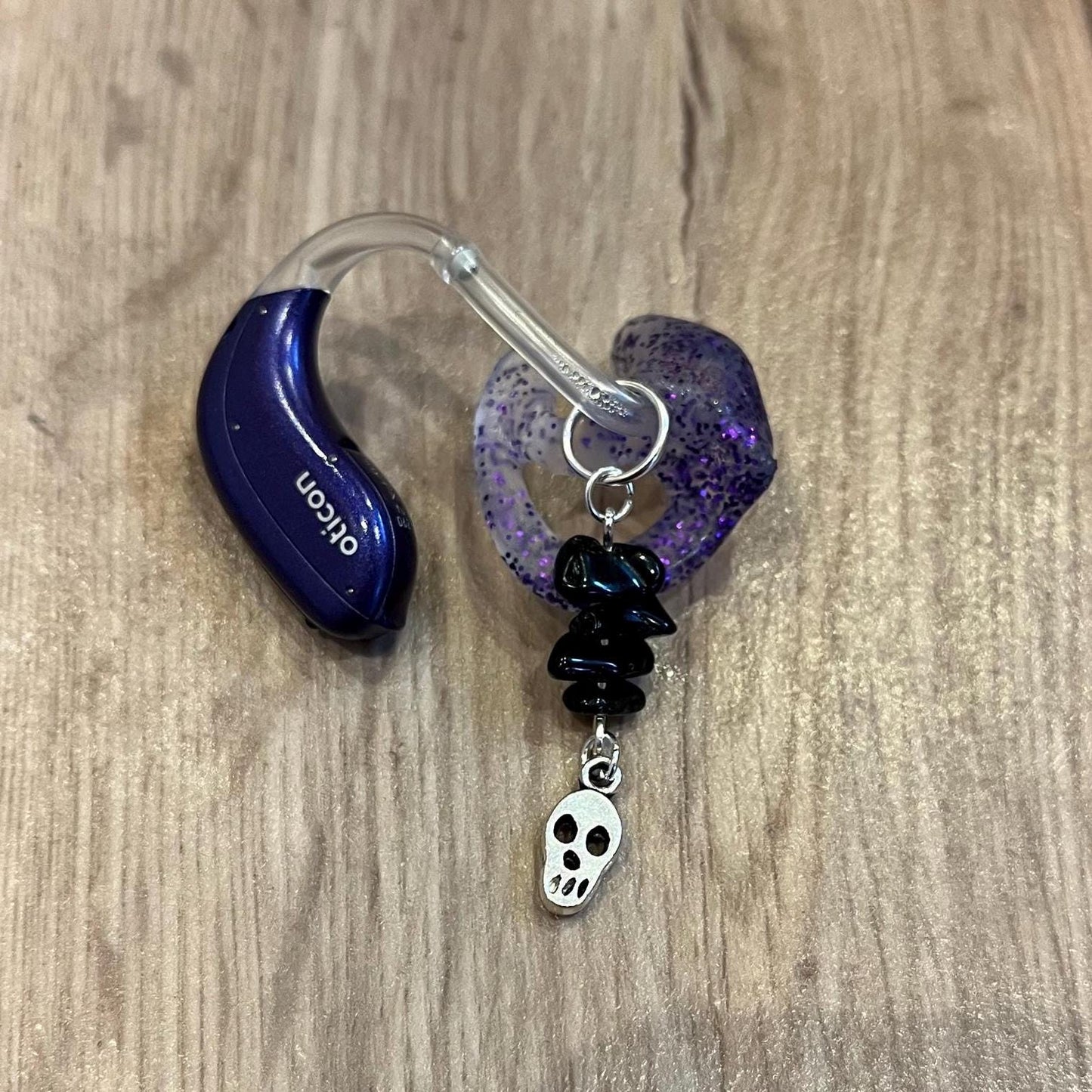 Obsidian Skull Hearing Aid Charms