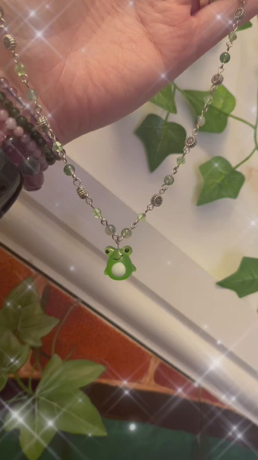 Froggy Necklace - moss agate and glass beads