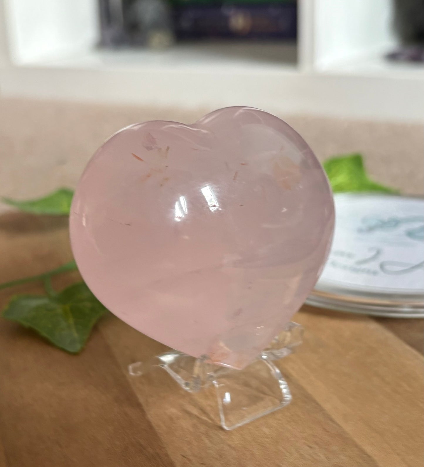 Star Rose Quartz with Golden Healer Inclusions Heart Carving & Acrylic Stand – Approx. 6.5 cm