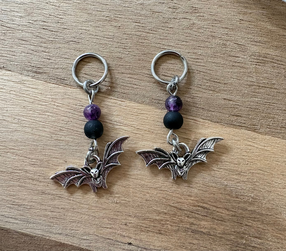 🦇 Bat Hearing Aid Charms with Amethyst and Glass Beads