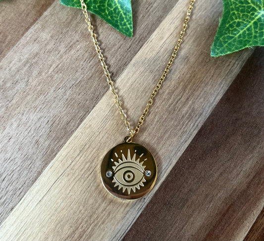 Gold-Toned All-Seeing Eye Necklace – Stainless Steel