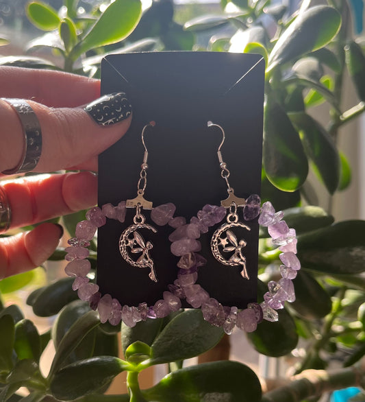 Crystal Charm Statement Hoop Earrings - Available in Amethyst, Rose Quartz and Kiwi Jasper