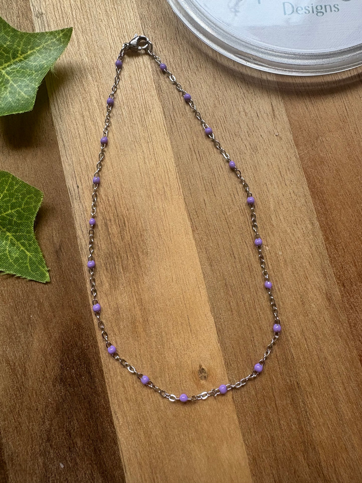 Purple Bead Stainless Steel Chain Anklet