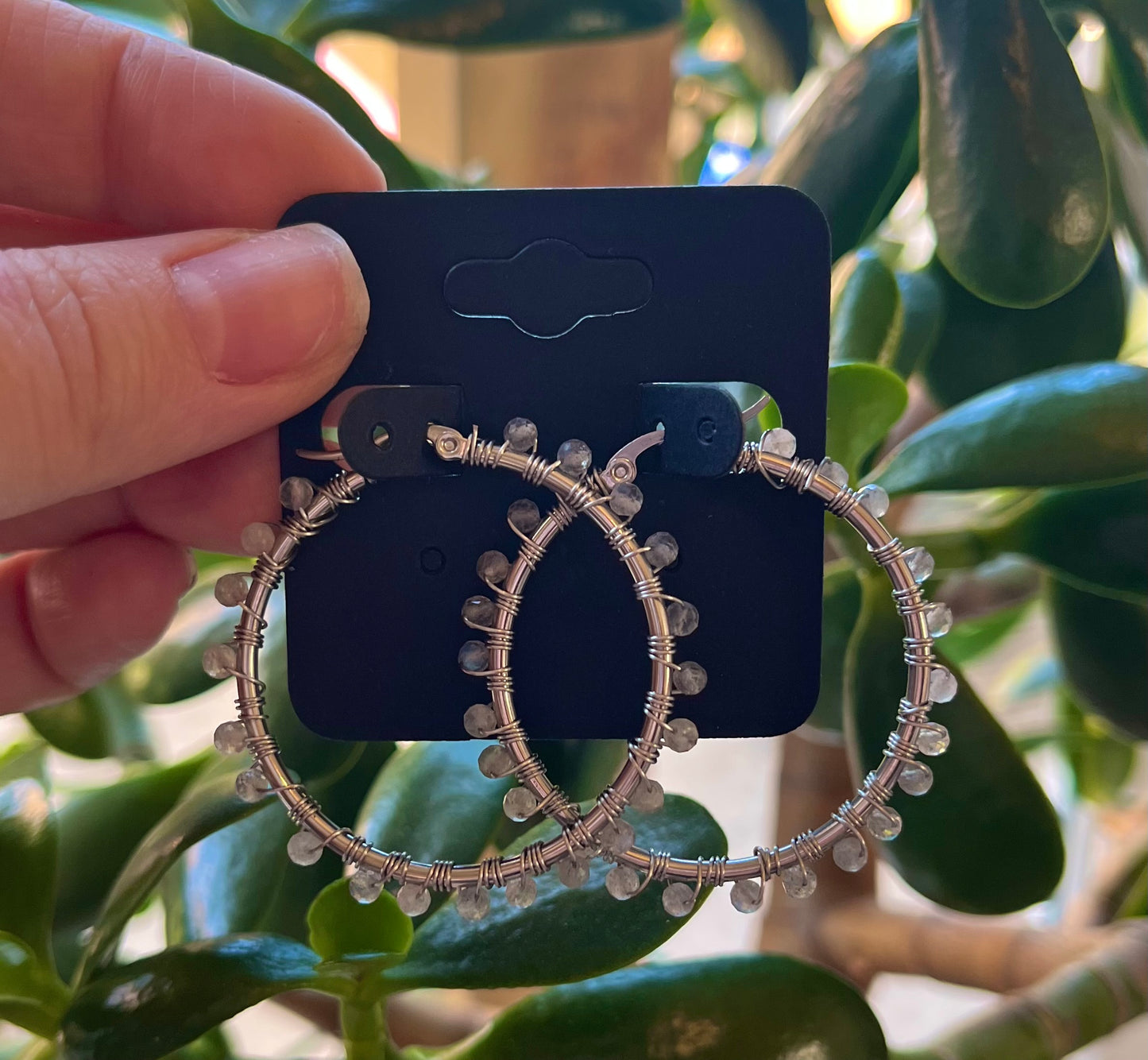 Hand-Wrapped Stainless Steel Crystal Hoop Earrings