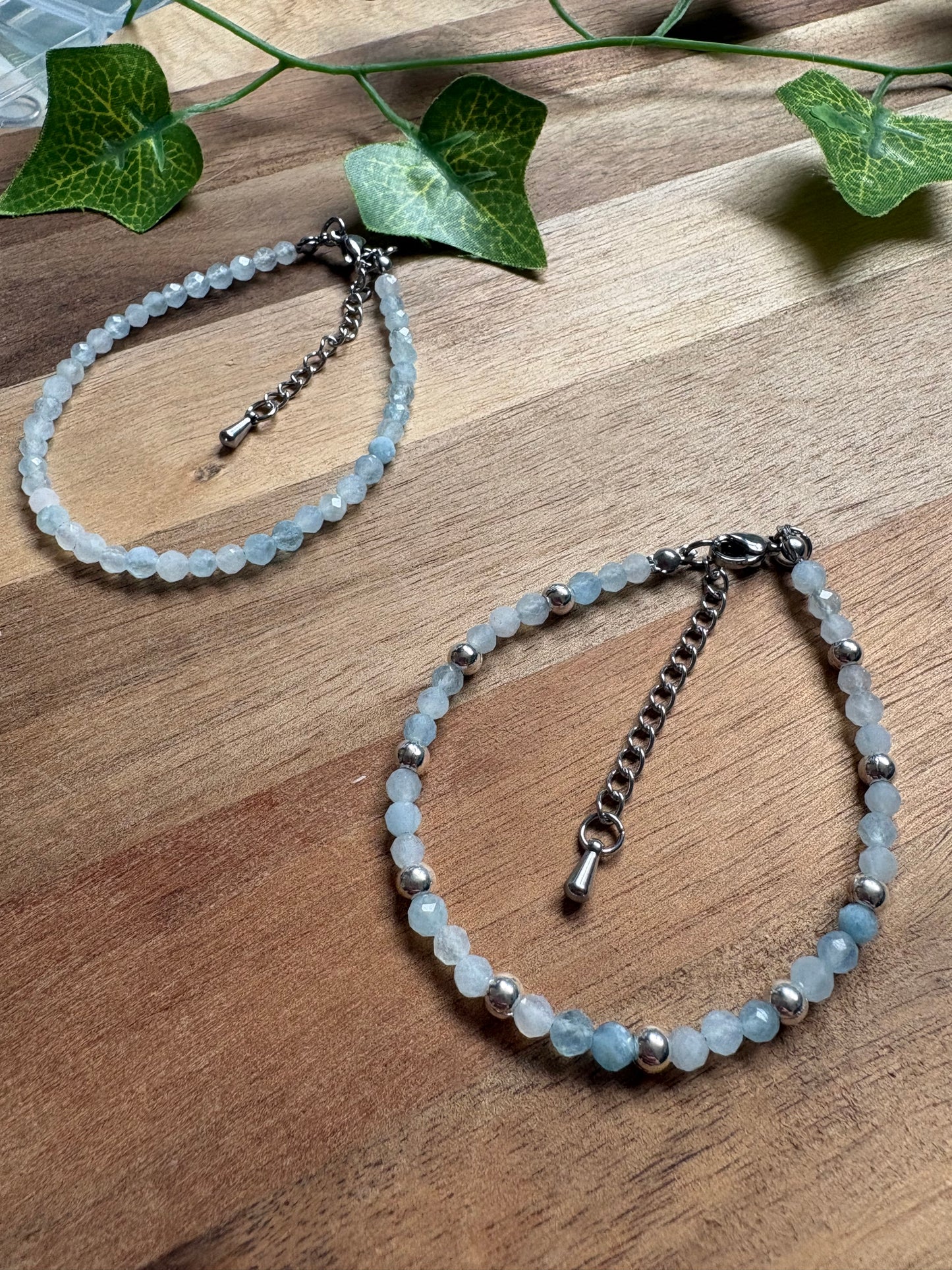 Faceted Aquamarine Bracelets (4mm Beads - 2 designs)