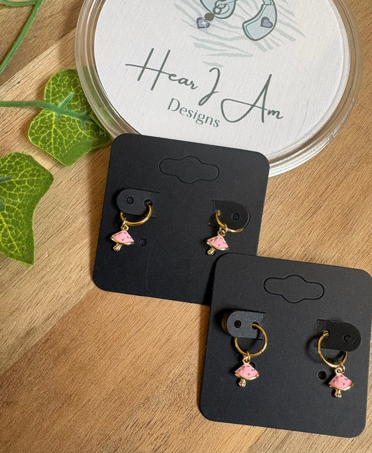 Mini Pink Mushroom Hearing Aid Charms (Pair)
