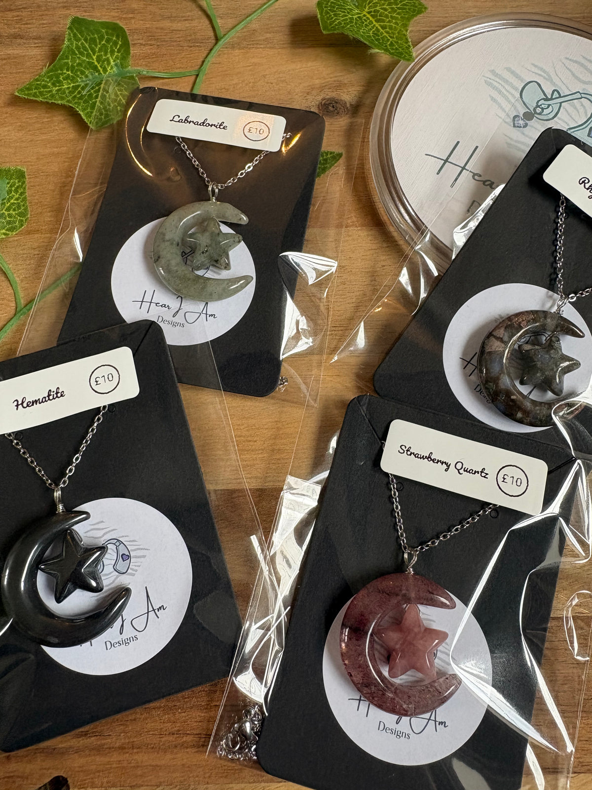 Celestial Crystal Moon & Star Pendant - Various Materials Available