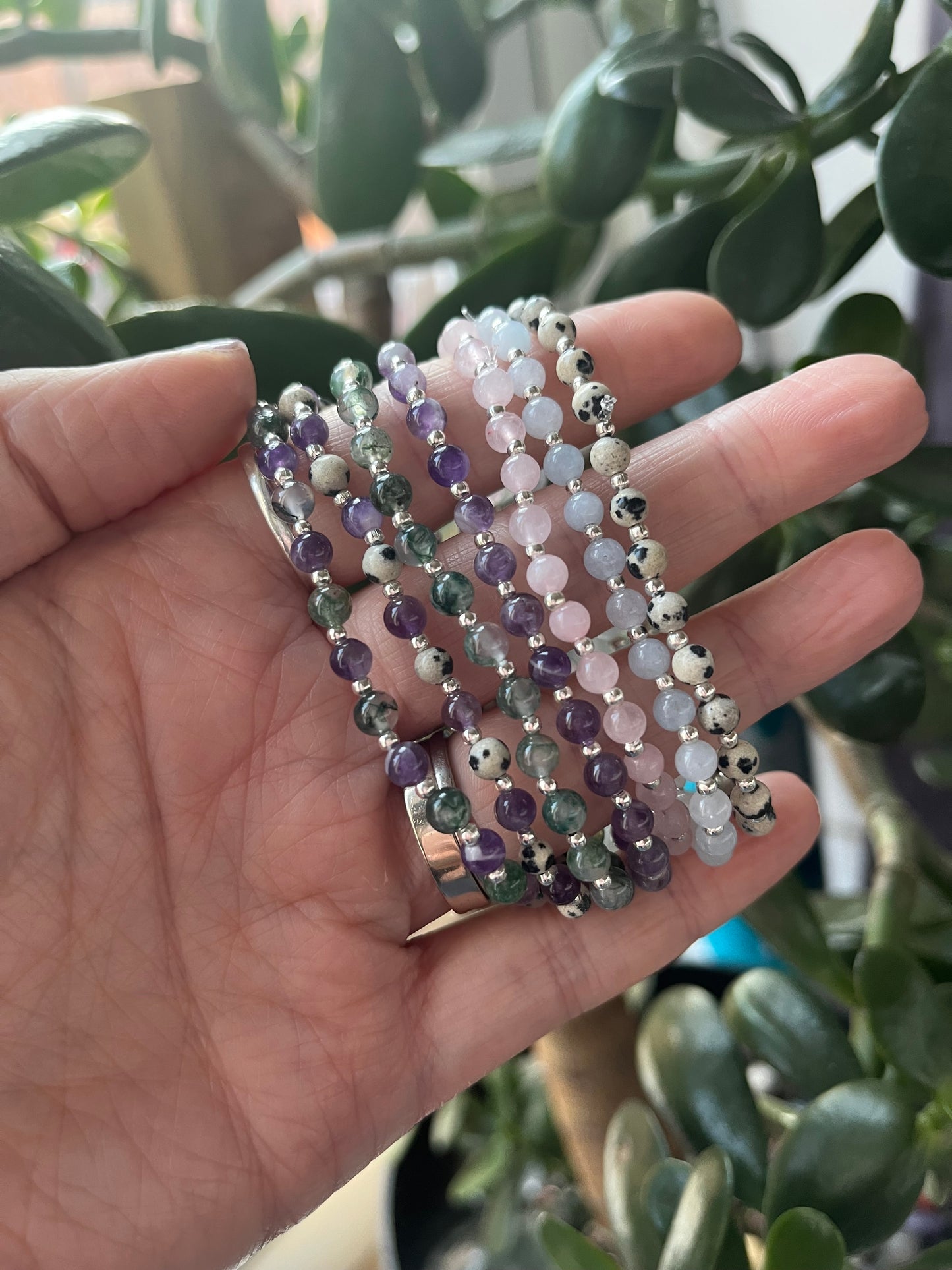 Elasticated Crystal & Stainless Steel Bead Bracelets