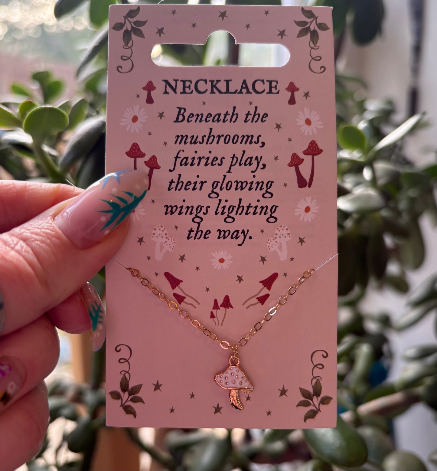 Gold Tone Enchanted Mushroom Pendant