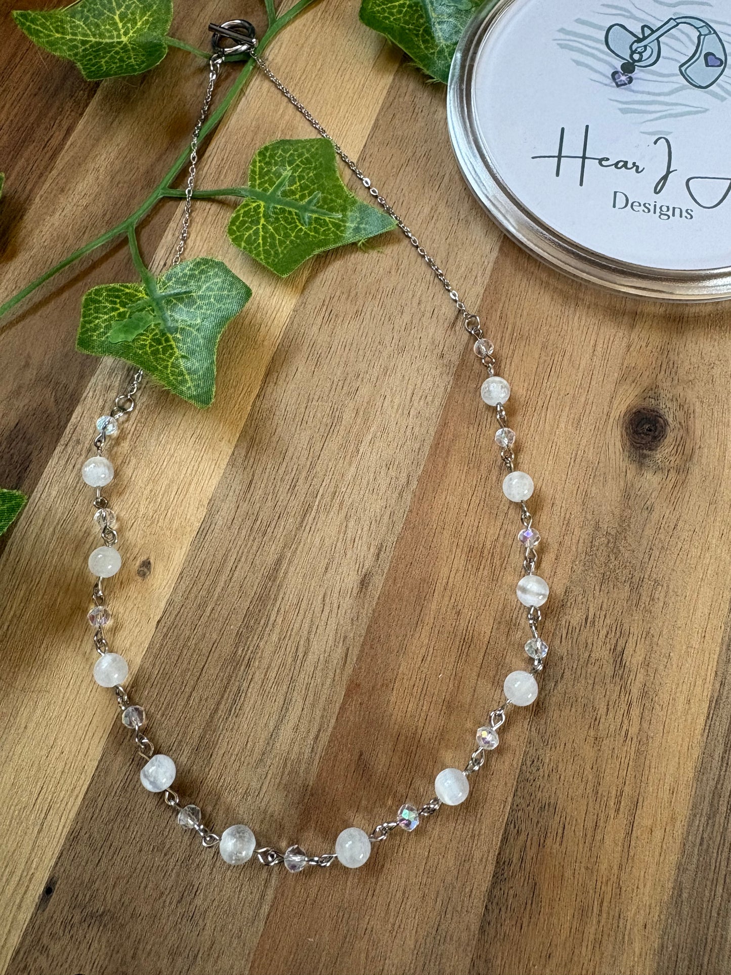 ✨ Easy-Fasten Moonstone and Selenite Bead Necklace with Toggle Clasp