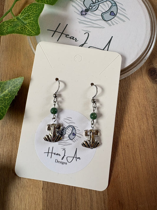 Moss Agate & Frog Stainless Steel Earrings
