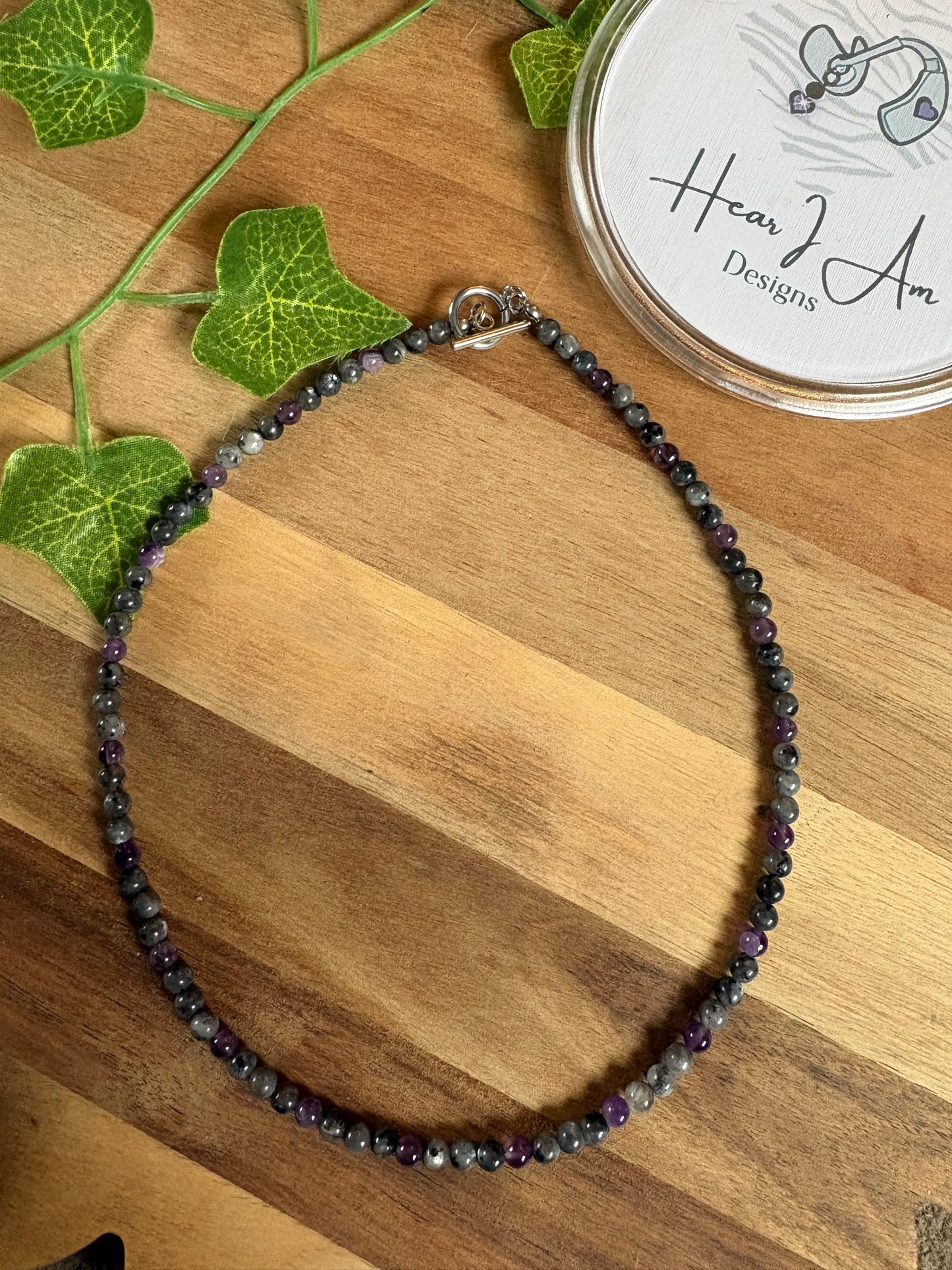 ✨ Easy-Fasten Amethyst and Larvikite Choker Necklace with Toggle Clasp