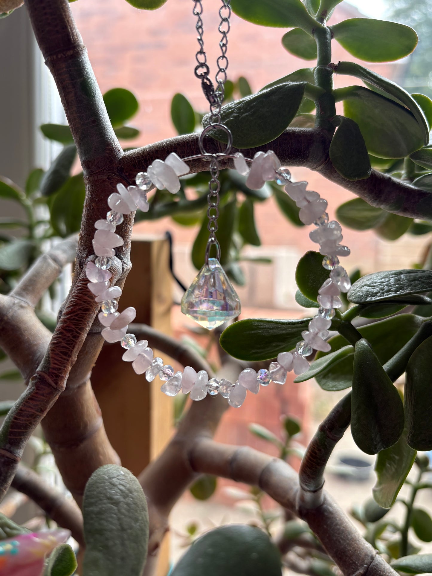 Rose Quartz Chip Bead Suncatcher/Hanging Charm
