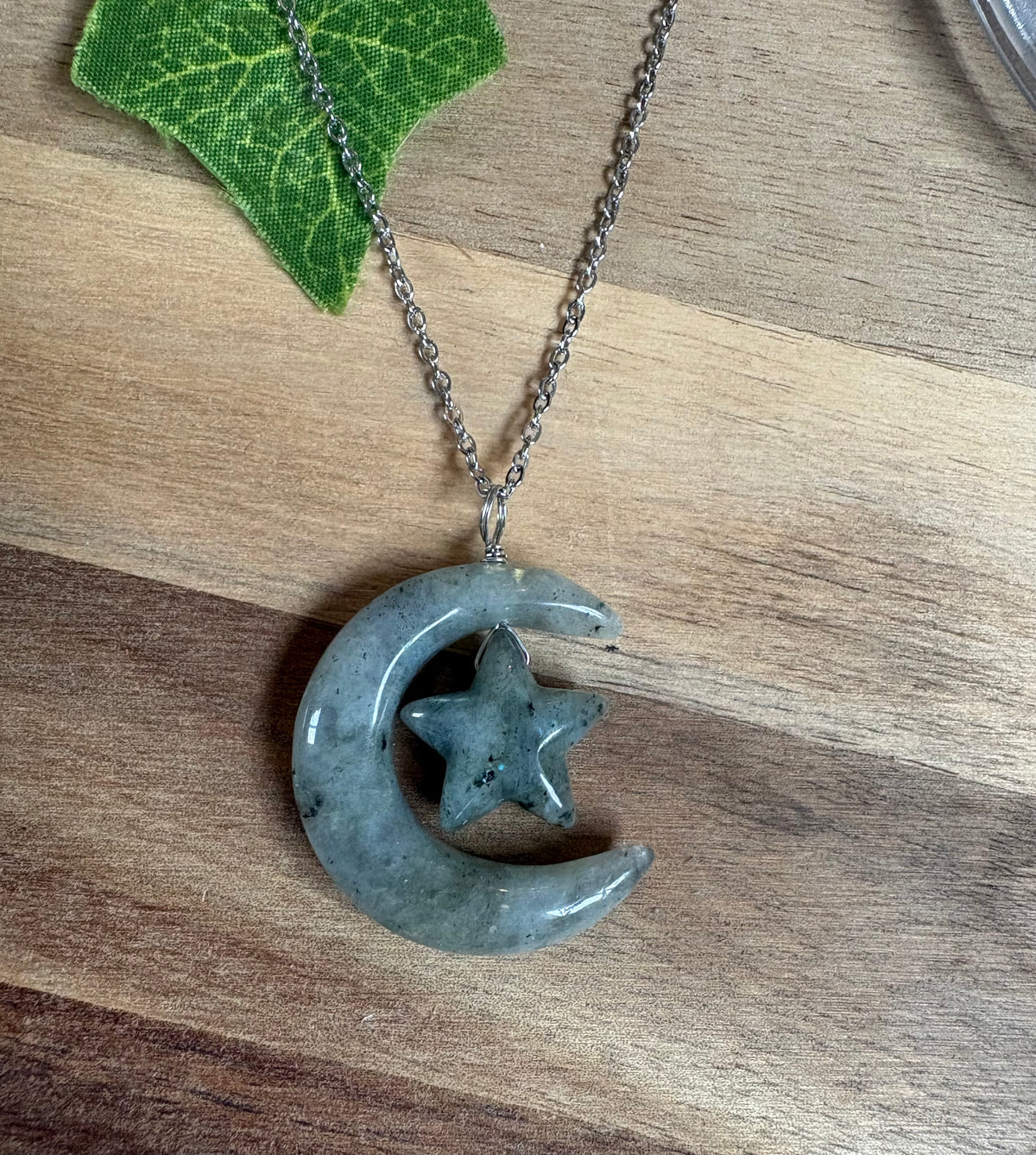Celestial Crystal Moon & Star Pendant - Various Materials Available