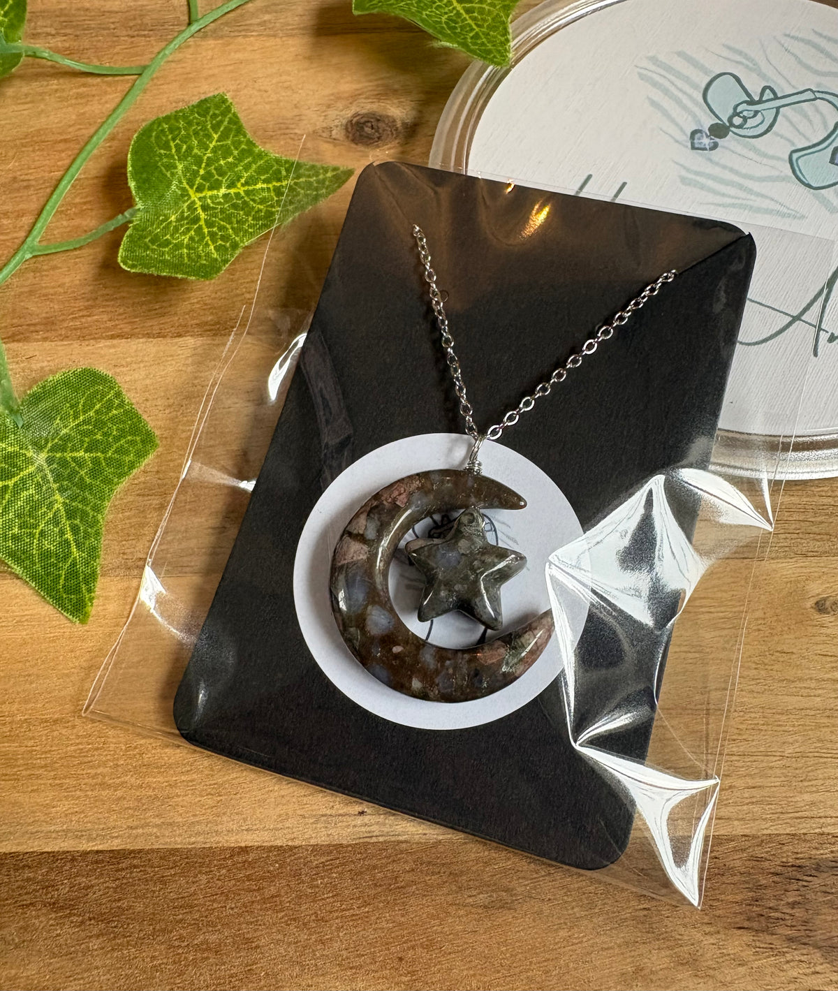 Celestial Crystal Moon & Star Pendant - Various Materials Available