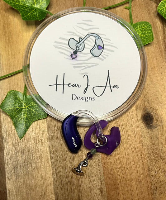 Witch Hat Hearing Aid Charms – Dream Amethyst & Green Aventurine