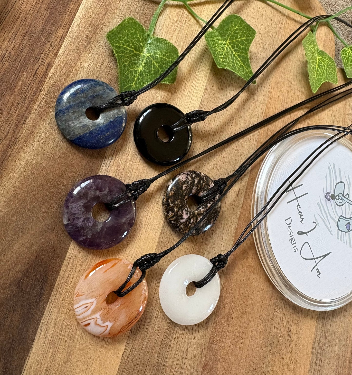 Crystal Donut Necklace — Hand Wrapped on Black Cord