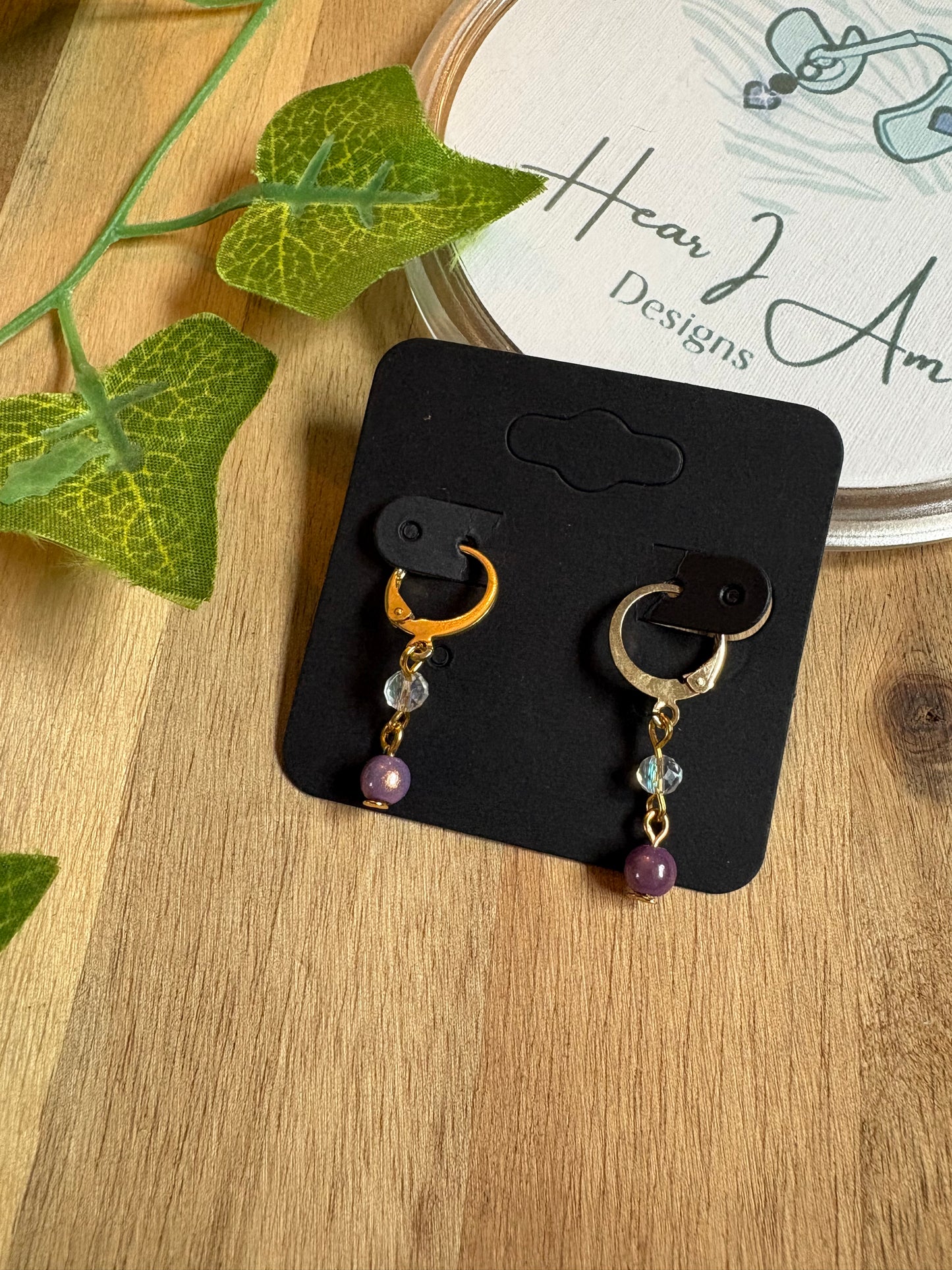 Purple Iridescent & Clear Glass Bead Earrings