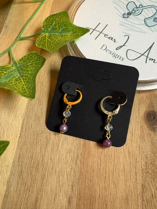 Purple Iridescent & Clear Glass Bead Earrings
