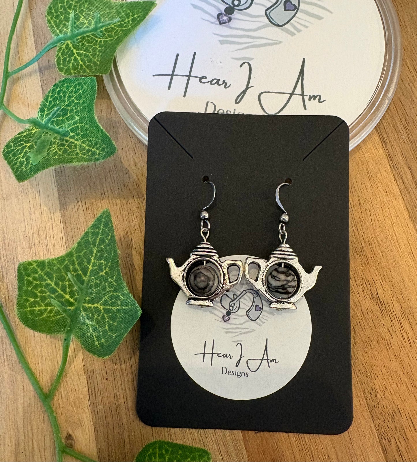 Teapot Fidget Earrings – With Genuine Gemstone Beads