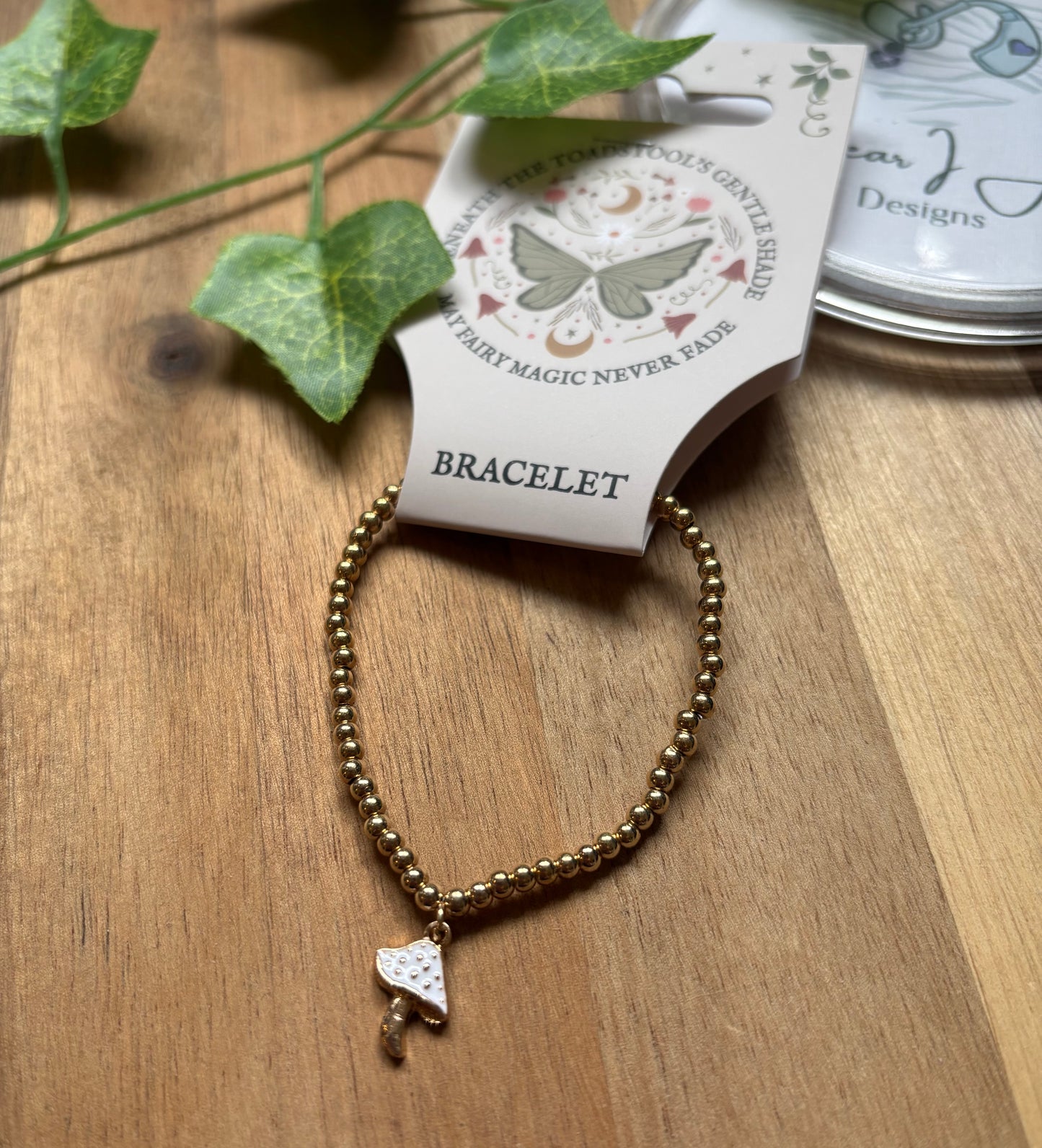 Gold Tone Enchanted Mushroom Stretch Bracelet
