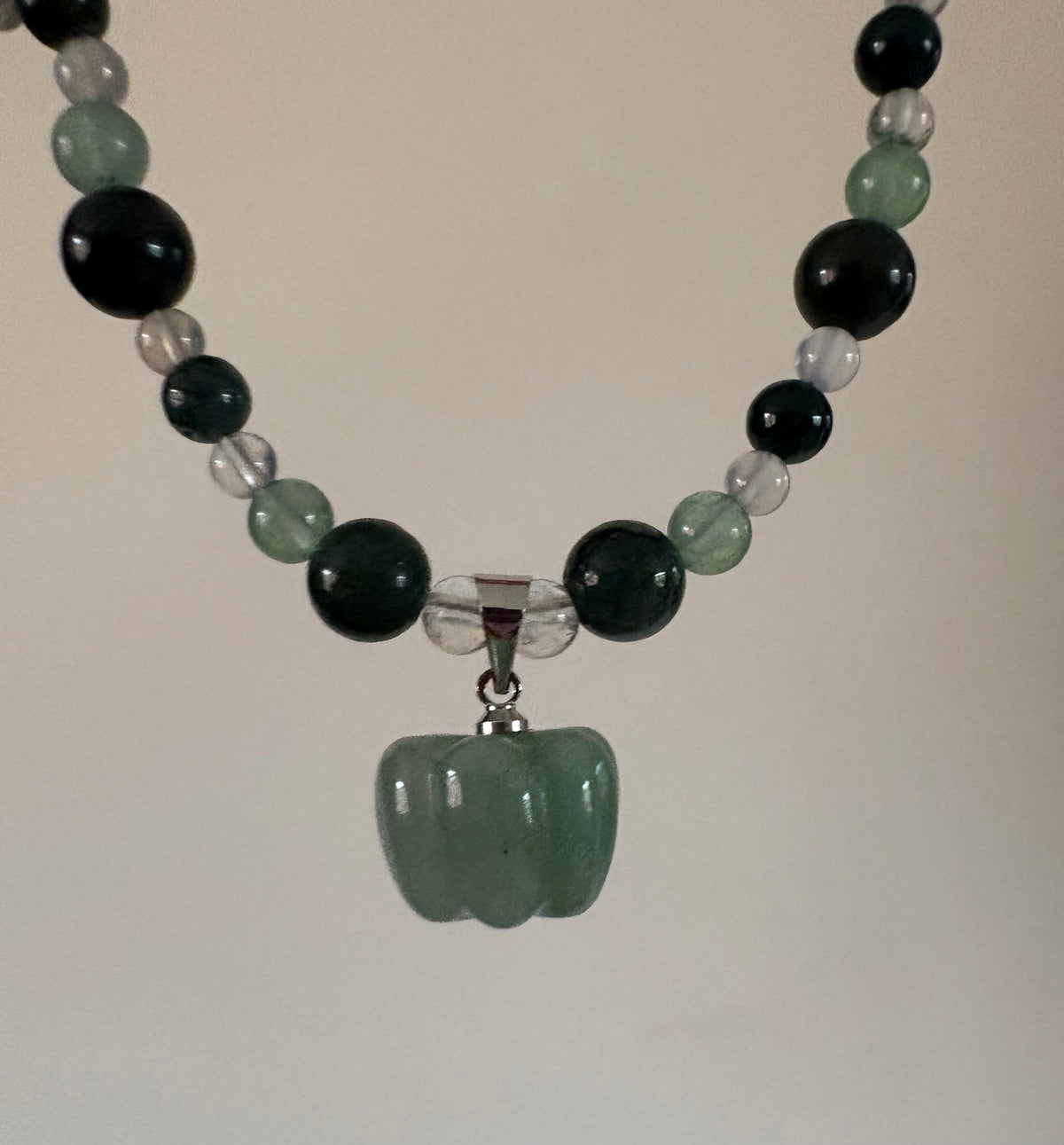 Moss Agate & Green Aventurine Pumpkin Necklace 🎃🌿