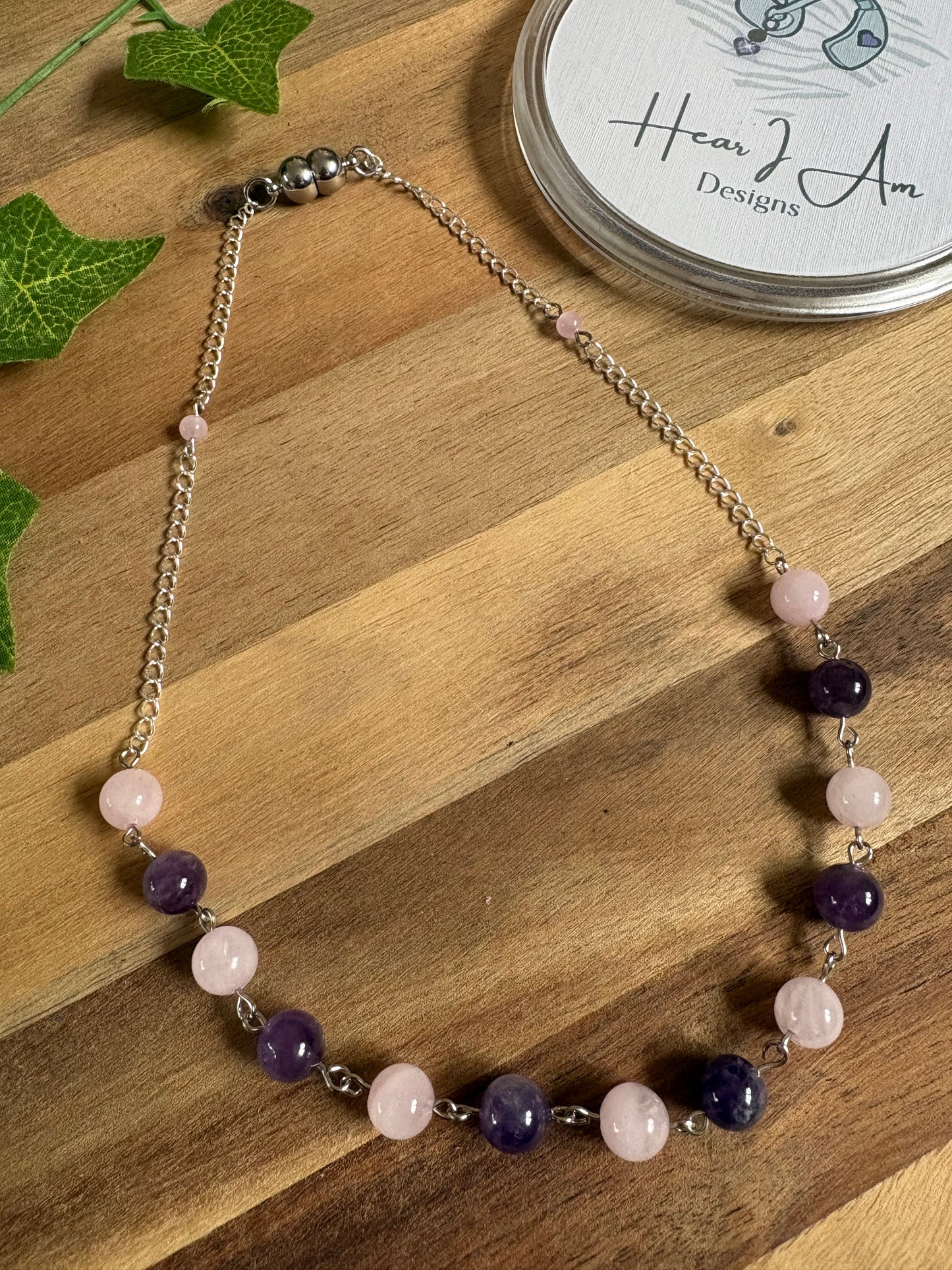 ✨ Amethyst & Rose Quartz Magnetic Necklace