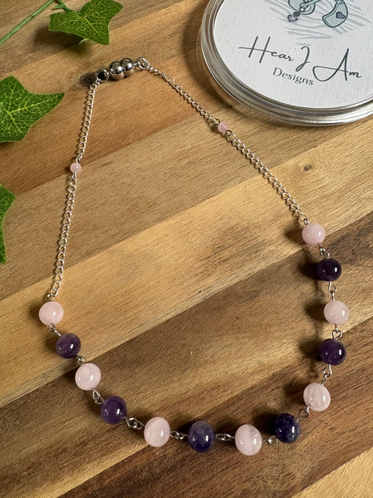 ✨ Amethyst & Rose Quartz Magnetic Necklace