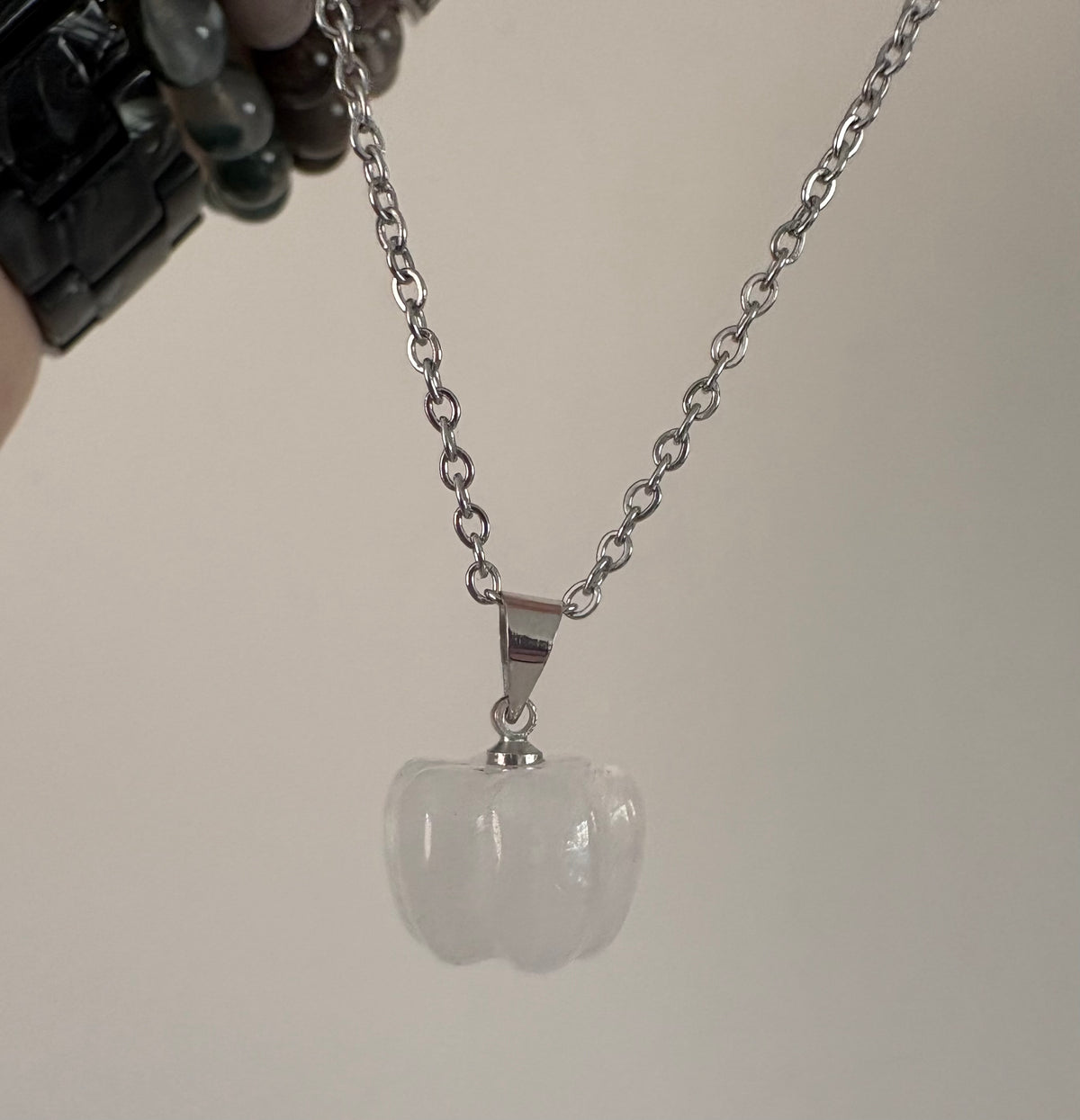 Crystal Pumpkin Pendant – Clear Quartz, Rose Quartz & Labradorite