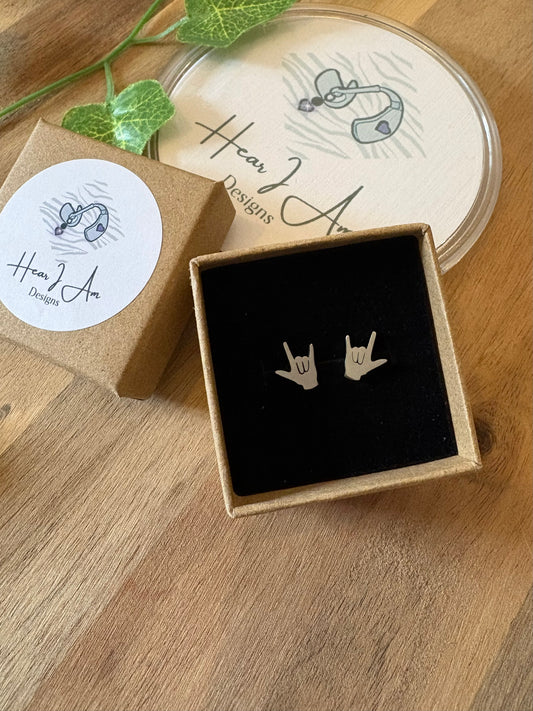 ILY Sign Stainless Steel Stud Earrings