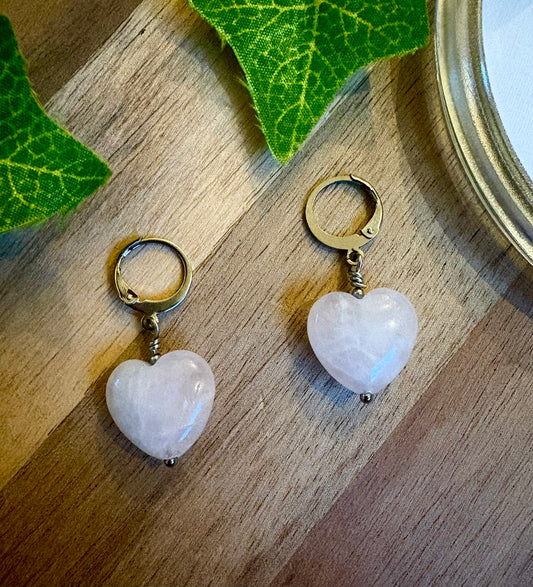 Rose Quartz Heart Lever Back Earrings