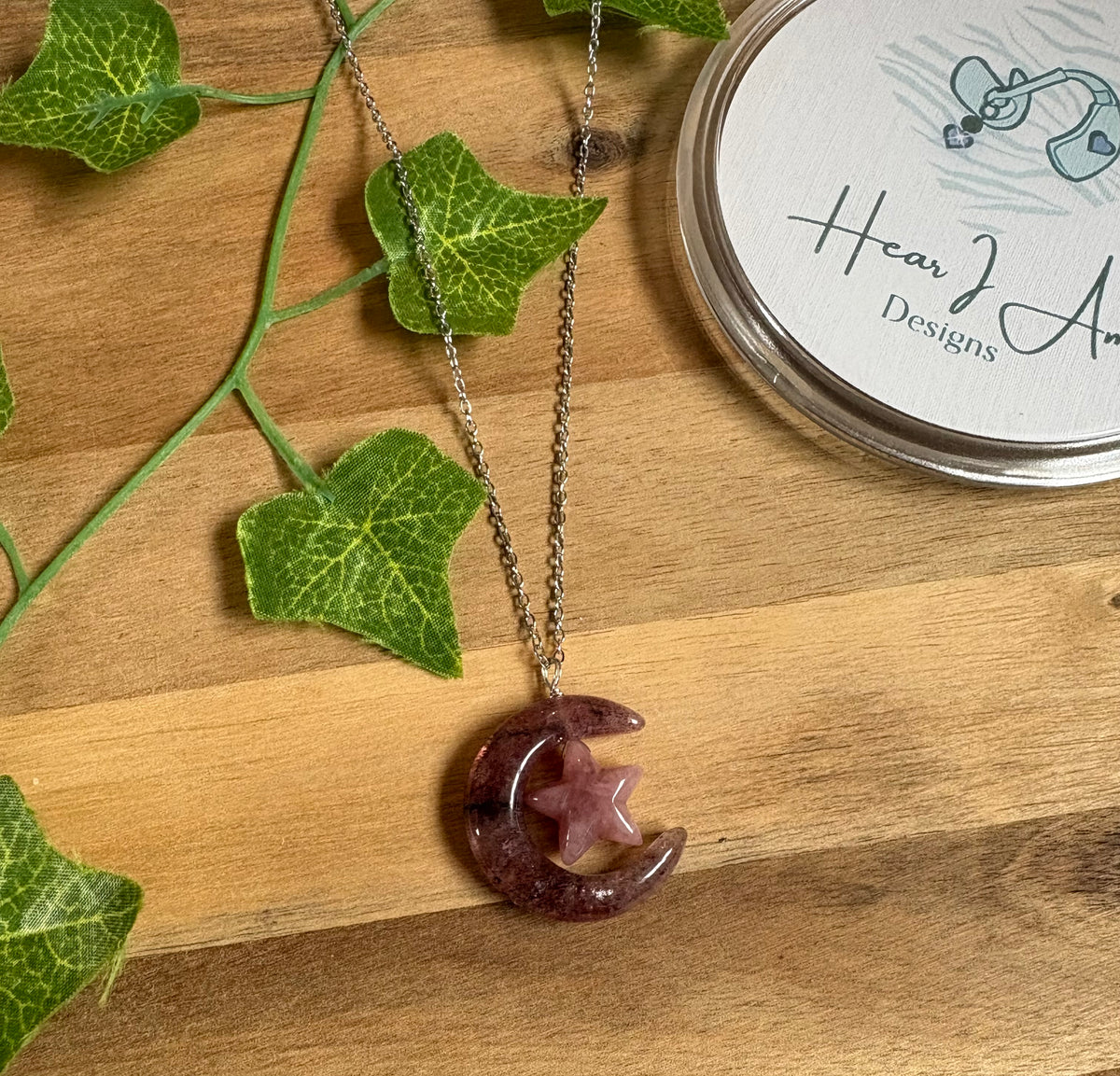 Celestial Crystal Moon & Star Pendant - Various Materials Available