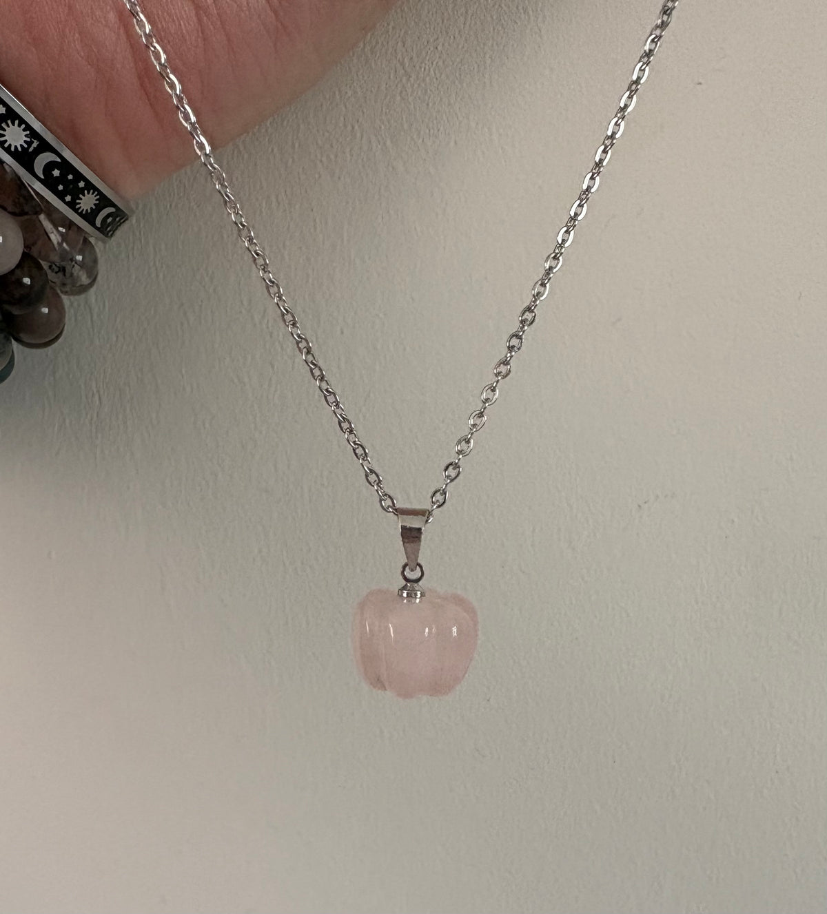Crystal Pumpkin Pendant – Clear Quartz, Rose Quartz & Labradorite