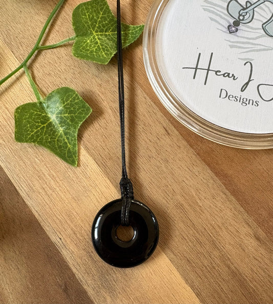 Crystal Donut Necklace — Hand Wrapped on Black Cord