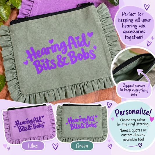 Hearing Aid Bits & Bobs – Personalised Ruffle Storage Pouch