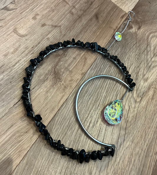 Large Black Obsidian Moon Suncatcher