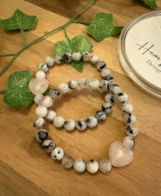 Rainbow Moonstone & Rose Quartz Heart Bracelet