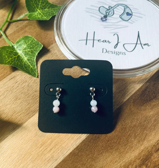 Stainless Steel Stud Earrings with Lepidolite & Crystal Drops