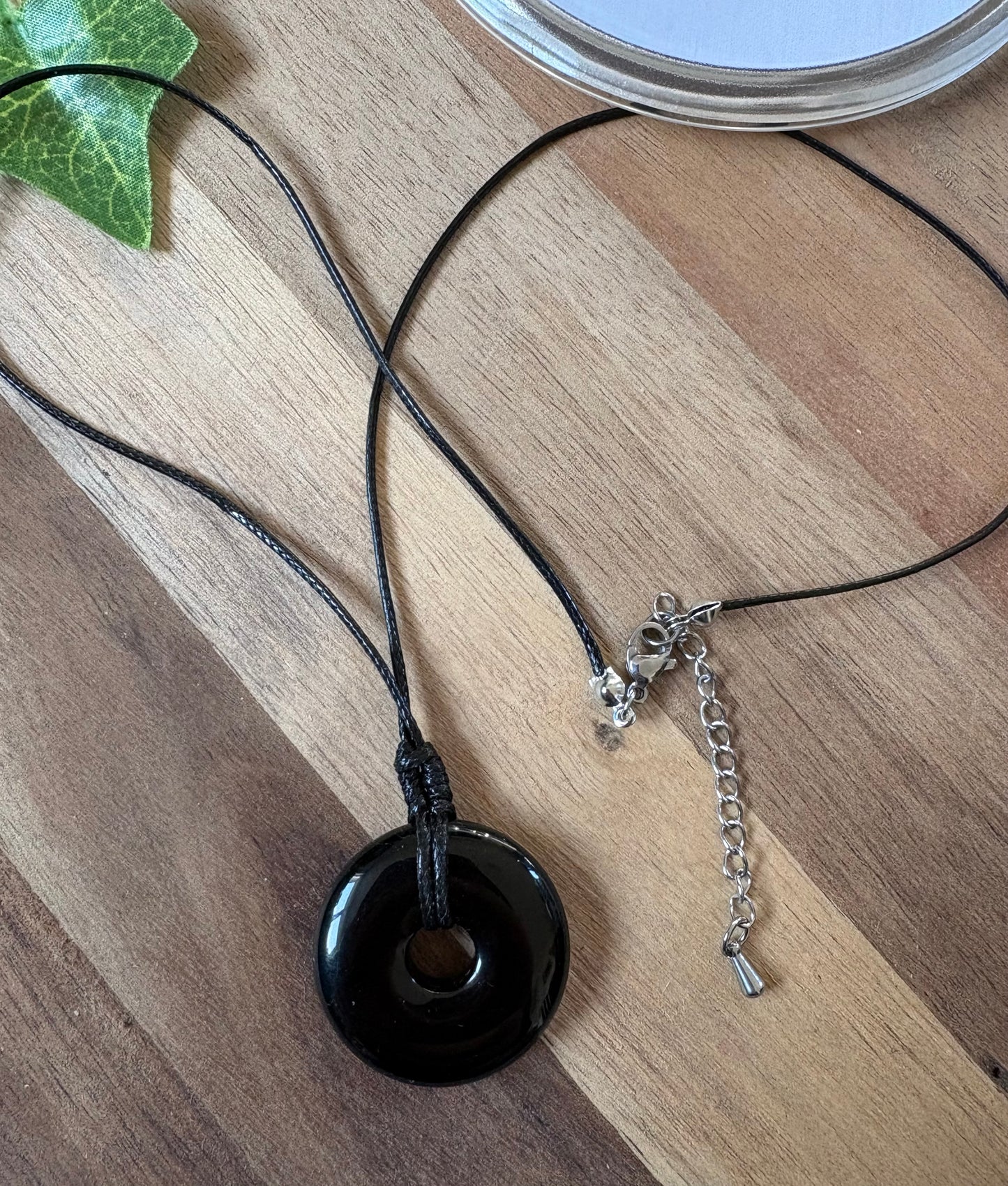 Crystal Donut Necklace — Hand Wrapped on Black Cord