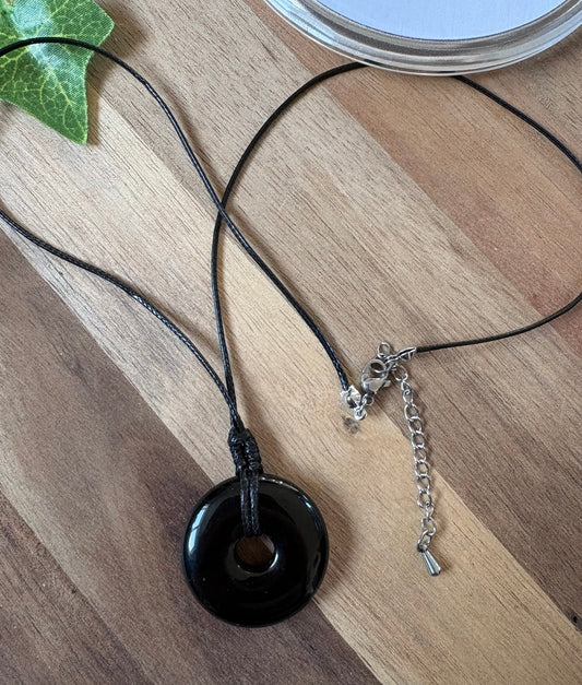 Crystal Donut Necklace — Hand Wrapped on Black Cord