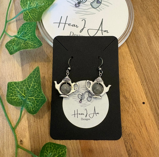 Teapot Fidget Earrings – With Genuine Gemstone Beads