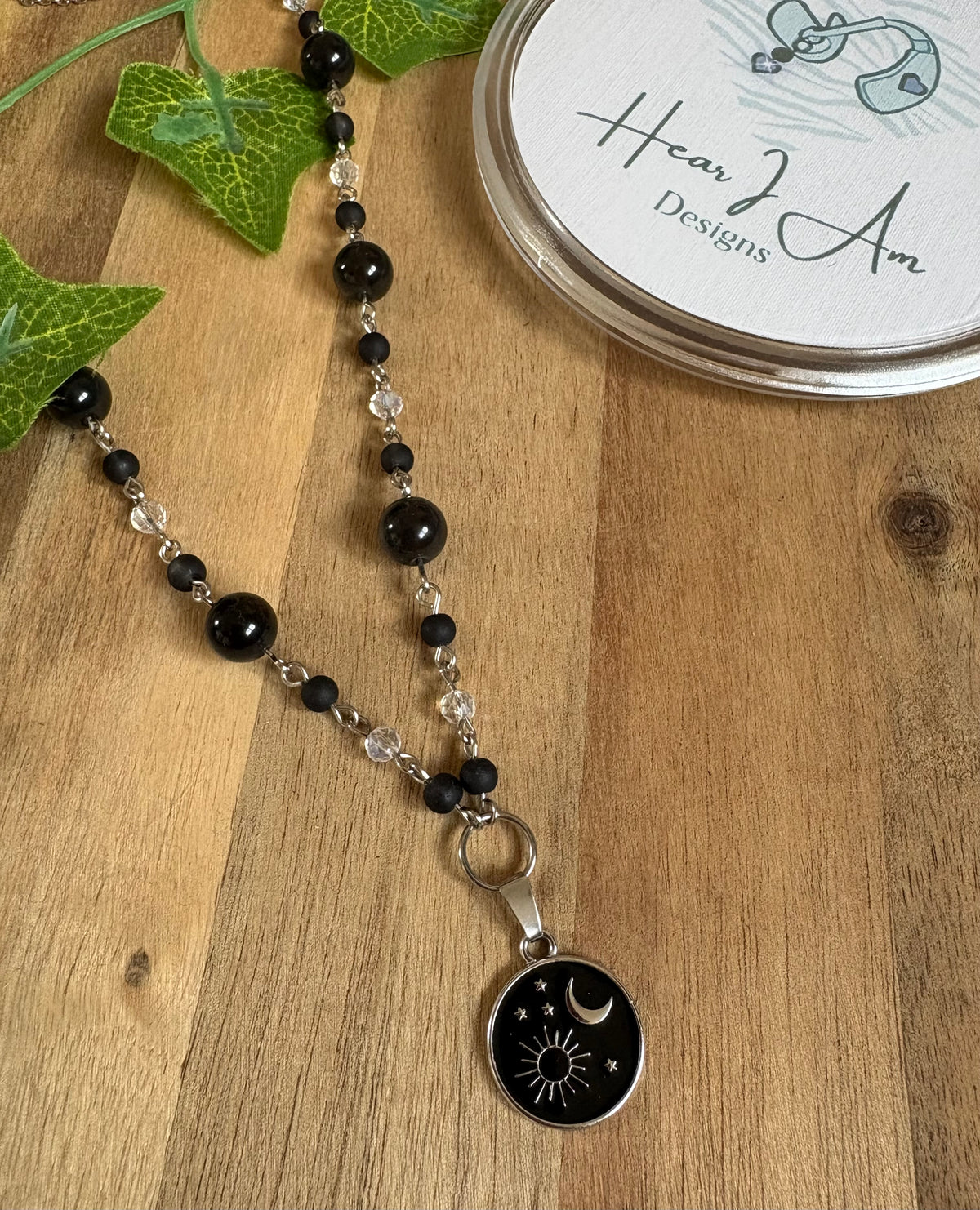 Glass & Ice Obsidian Star & Moon Necklace