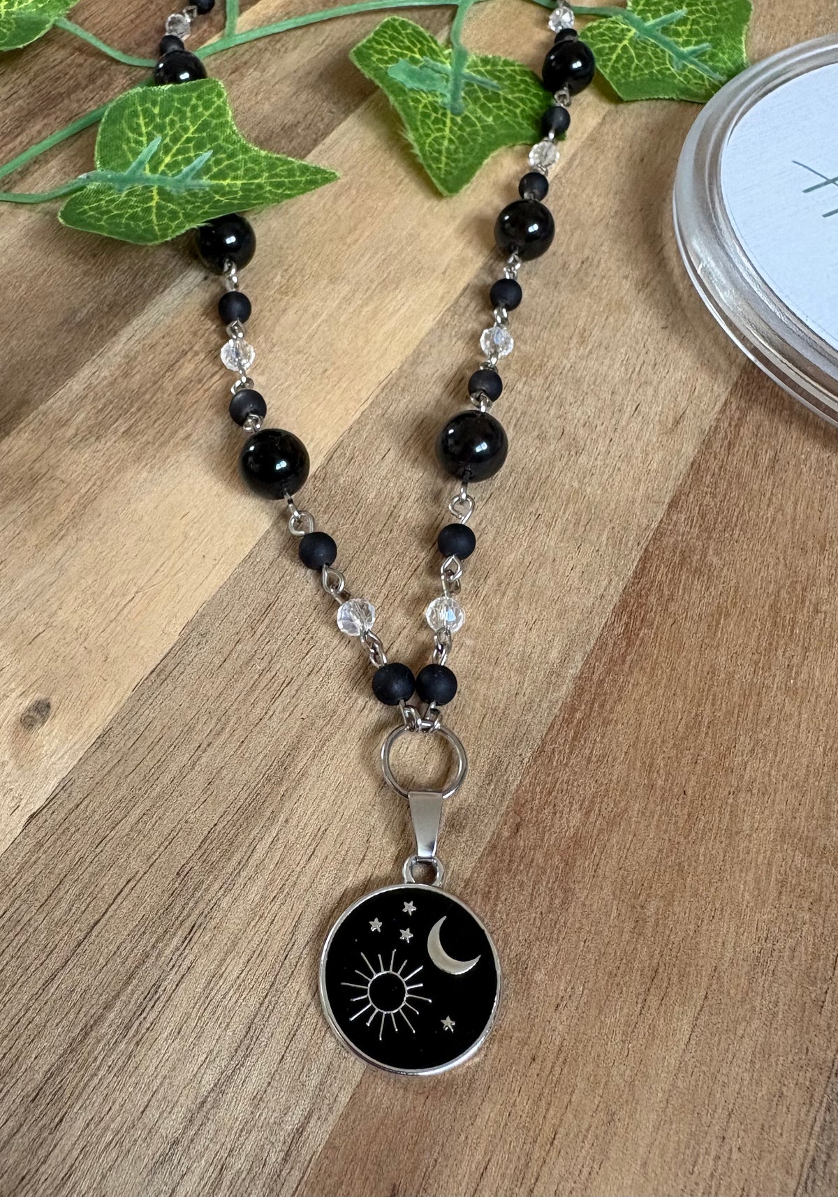 Glass & Ice Obsidian Star & Moon Necklace