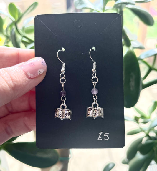 Book and Amethyst Earrings