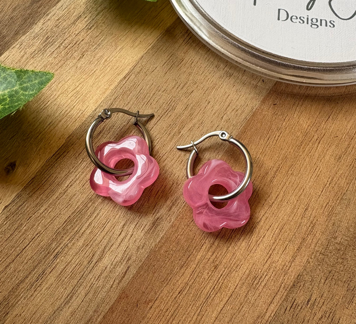 Spring Collection Stainless Steel Hoop Earrings with Acrylic Flowers