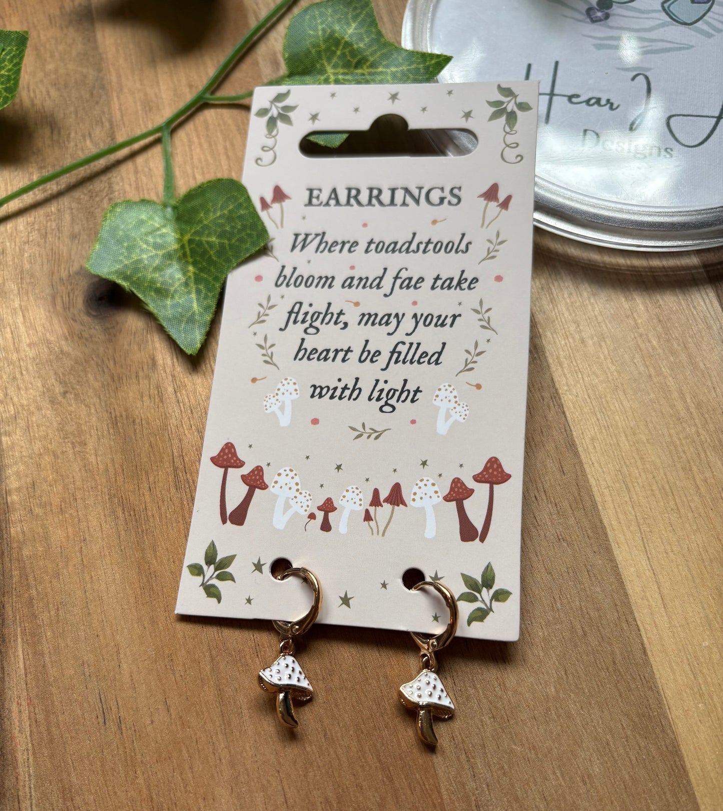 Gold Tone Enchanted Mushroom Huggie Earrings