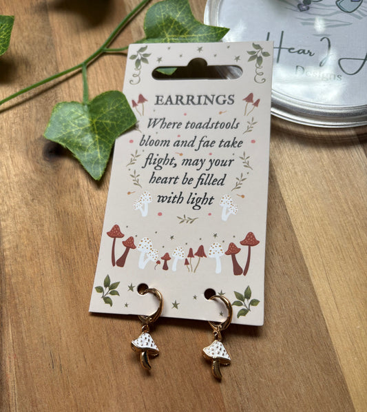 Gold Tone Enchanted Mushroom Huggie Earrings