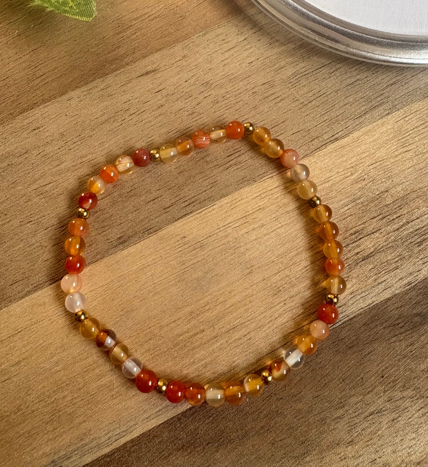 4mm Carnelian Bracelet with Gold Accents