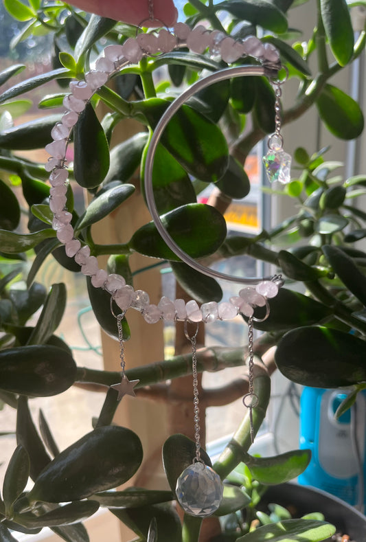 Medium Rose Quartz Moon Suncatcher